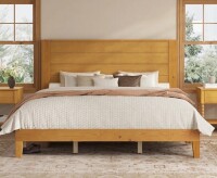 Union Rustic Bilal King Size Solid Wood Platform Bed Frame with 47.2'' Headboard,Natural New in Box $599