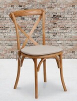 Rosalind Wheller Arquit Series Stackable Wood Cross Back Bistro Dining Chair with Cushion in Oak New in Box $499