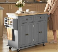 Lark Manor Alyxandra Kitchen Island On Wheels, Rolling Cart With wood Top, Spice Rack, Towel Rack And Drawers, sland,coffee cart,rolling kitchen island New Open Box $499