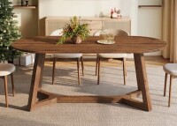 Millwood Pines Solid Wood Oval Dining Table For 4-6, 63-inch Wooden Farmhouse Kitchen Table With Sturdy Tapered Legs New Shelf Pull $499