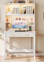 Gracie Oaks Modern Computer Desk With Hutch, Three-color Led Lighting & Pegboard Organizer - Study Desk With Drawer & Storage Shelves New in Box $499