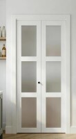 Door Fusion 3-Lite Frosted Glass and Solid Manufactured Wood Bi-Fold Doors with Hardware Kit 28 x 80" New in Box $399