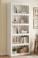 Dove Cove 5-Tier White Bookcase, Tall Bookshelf With Scalloped Edges New in Box $399