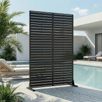 Casaphoria Metal Privacy Screen Outdoor, 72" H x 47" W Freestanding Decorative Privacy Screen for Patio Deck Balcony Garden with Stable Base, Louvered Black New in Box $299