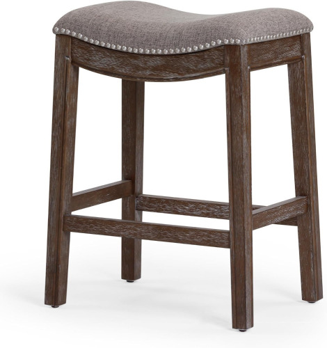 New Ridge Home Goods 26 in. Counter-Height Backless Wood Saddle-Seat Bar Stool, Distressed Espresso with Gray New In Box $199