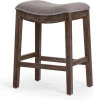 New Ridge Home Goods 26 in. Counter-Height Backless Wood Saddle-Seat Bar Stool, Distressed Espresso with Gray New In Box $199