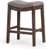 New Ridge Home Goods 26 in. Counter-Height Backless Wood Saddle-Seat Bar Stool, Distressed Espresso with Gray New In Box $199