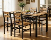 17 Stories Modern Farmhouse Style 5-Piece Dining Room Table And Chairs Set, Rectangle Small Kitchen Table Set With 4 Chairs And Storage Rack, Particle Board Top And Metal Frame Dinette Set For 4, Space-Saving Design Bar Table Set New Open Box $599