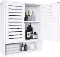 medla Bathroom Wall Cabinet Storage: Bamboo Medicine Cabinet Wall Mounted Shelves Over Toilet Storage Organizer with 2 Doors Adjustable Shelf Magnetic Lock White New In Box $199