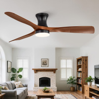 17 Stories Cissline 52" 3-Blade Farmhouse Flush Mount Ceiling Fan with Led Light and Remote for Medium Room New In Box $299