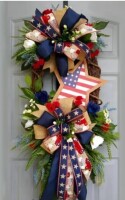 MSNXK 4th of July 18 inch Patriotic Wreath, Memorial Day Pride Garland for Front Door, Red White and Blue Flag Wreath, Independence Swag Indoor Outdoor Wall Holiday Decor Home A / MSNXK USA Flag Wreath American Flag Artificial Wreath For Outdoor, 18" New 