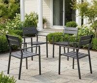 Ebern Designs Outdoor Stacking Metal Dining Chair in Black New in Box $299