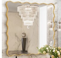 Ebern Designs Luxury Rectangular Wavy Metal Framed Mirror 36" x 36" in Gold New in Box $299