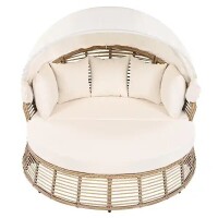 Meteor Shower LLC Wicker Outdoor Round Daybed with Removable Beige Cushions with Retractable Canopy Backyard, Porch, New in Box $999
