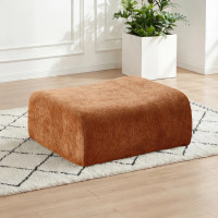 Mercer41 Chester 35.4'' Wide Upholstered Ottoman, No Assembly Required, Orange Chenille, New Floor Model $299
