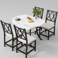 IRONCK 5 Pieces 35.4&rsquo;&rsquo; Transitional Style Round Dining Table Set, Extendable Folding Kitchen Dining Table Set For 4 With 4 Velvet Upholstered Dining Chairs, New in Box $599