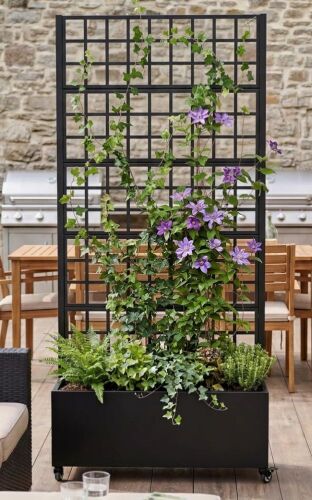 Arlmont & Co 73"H&times;35"W Conall Galvanized Metal Planter Box with Trellis and Wheels New in Box $299