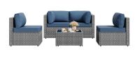 Walsunny Patio Furniture 5 Pieces Outdoor Sectional Sofas, Sliver Wicker, Deep Blue, New Open Box $699