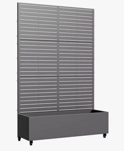 Wrought Studio 6 ft. H x 4 ft. W Metal Planter Box Privacy Screen Garden Bed with Trellis with Wheels -Gray New in Box $399
