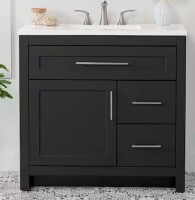 Home Decorators Collection Clady 37 in. Single Sink Matte Black Freestanding Bath Vanity with White Cultured Marble Top (Assembled) New Shelf Pull $599