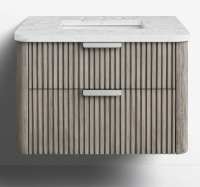 Ebern Designs Liljan 30'' Wall-Mounted Single Bathroom Vanity with Engineered Stone Top in Vintage Gray New in Box $1499