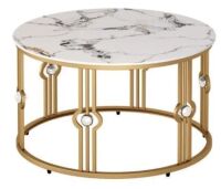 Mercer41 Modern Round Coffee Table with Marble Top, Gold, New in Box $399