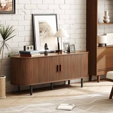 Ebern Designs Jalonda Modern Wood TV Stand with Storage and Shelves New in Box $299