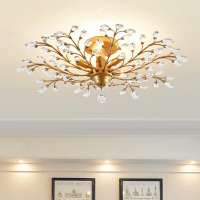 House of Hampton&reg; Jamei 31.5" W 5-Light Metal and Crystal Dimmable Semi-Flush Mount New In Box $299