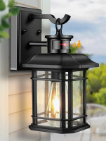 Winston Porter Waterproof Black Outdoor Wall Light with Motion Sensor and Dusk to Dawn New In Box $199