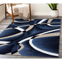 Wrought Studio Catalan 8' x 11' Rectangular Abstract Indoor Rug, Navy, New $499