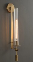 Ivy Bronx 25" Modern Tube Clear Ribber Glass Single Wall Sconce Lighting Fixture in Brass New In Box $299