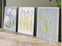 Ophelia & Co. Blue Green Tulip Hydrangea Flower Canvas Wall Art Flowers Plant Aesthetics Painting Picture Decor Elegant Preppy Poster Print Artwork For Living Room Gallery Bedroom Dorm Home Decoration, 3-Piece Set, 12" x 16" New In Box $199