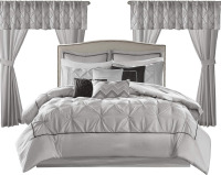 Madison Park Essentials Room in a Bag Faux Silk Comforter Set - Luxe Diamond Tufting All Season Bedding, Matching Curtains, Decorative Pillows, Grey King (104"x92") 24 Piece New In Box $299
