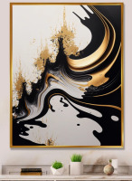 Wade Logan Azareth Black And Gold Wave - Abstract Wall Art For Living Room, 14" x 30" New In Box $199