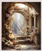 Designart "Ancient Ruins Blooms II" Fantasy Wall Decor Yellow - Glam Entryway Framed Wall Art, 30" x 40" New In Box $199