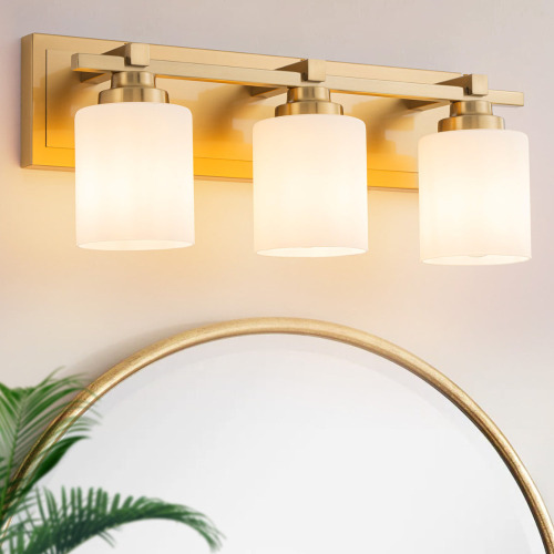 Ebern Designs 3 Light Modern Bathroom Light Fixtures Over Mirror, Brass Vanity Lights Milky White Glass Shades, E26 Socket (Bulbs Not Included) New In Box $199