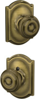 SCHLAGE F10 GEO 609 CAM Camelot Collection Georgian Passage Knob, Antique Brass New In Box $89