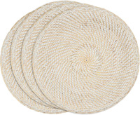 Saro Lifestyle Woven Rattan Placemats (Set of 4), White, 15" New In Box $199
