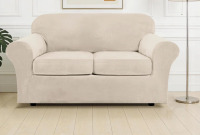 Mercer41 Soft Velvet Plush 3 Piece Stretch Loveseat Sofa Slipcover for 2 Cushion Couch Machine Washable New In Box $99