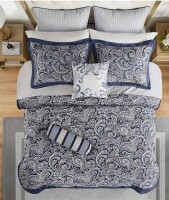 Madison Park 12pc Queen Charlotte Jacquard Comforter Set Navy Blue New In Box $299