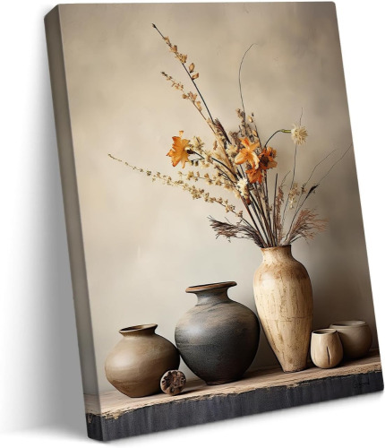 Gaosoul Rustic Flowers Canvas Wall Art Still Life with Ceramic Vases Painting Ancient Chinese Clay Pots and Dried Flowers Picture Print for Living Room Bedroom Kitchen Decor Framed 24x32 in New In Box $199