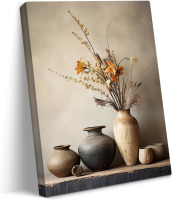 Gaosoul Rustic Flowers Canvas Wall Art Still Life with Ceramic Vases Painting Ancient Chinese Clay Pots and Dried Flowers Picture Print for Living Room Bedroom Kitchen Decor Framed 24x32 in New In Box $199