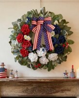 The Holiday Aisle&reg; 250th Year Patriotic Wreath Decorations, 20 Inch Rose 4th of July Wreaths for Front Door, Red White Blue Spring Door Wreath for Independence Day, Memorial Day for Indoor Outdoor Decor / Primrue 12 Bundles Artificial Flowers Outdoor, UV 