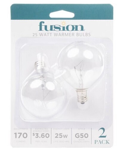 Fusion 2pk 25W Light Bulbs for Wax Warmers New In Box