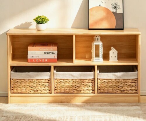 Ebern Designs 43.3" W Ebern Designs Solid Rubberwood 5-Compartment Bookcase New In Box $299