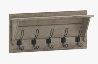Gracie Oaks Nariaki Wall Mounted Solid Pine Wood Storage Rack with Upper Shelf and 5 Hanging Hooks New In Box $99