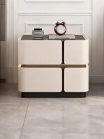 Hokku Designs Solid Wood Nightstand With 2 Drawers, Modern Leather-wrapped Bedside Table, Compact Storage For Bedroom New In Box $399