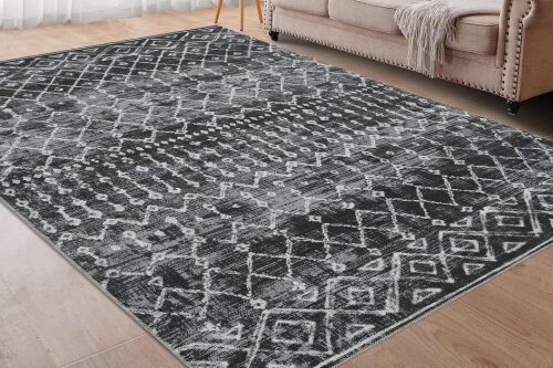 Garvee 9'x12' Area Rug, Machine Washable Bohemian Moroccan Rug Low Pile Print Indoor Accent Rug for Living Room Bedroom Dining Room, Modern Non Slip Carpet, Black $299