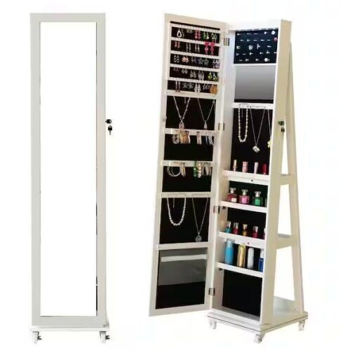 Lvifur White 15.75 in. W x 66 in. H Full Length Mirror 360&deg; Swivel Jewelry Cabinet Lockable Jewelry Organizer New in Box $299