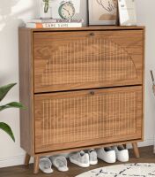 George Oliver 16 Pair Shoe Cabinet With 2 Flip Drawers And Adjustable Shelves, Freestanding Shoe Storage Organizers With Fluted Arched Pattern, New in Box $399
